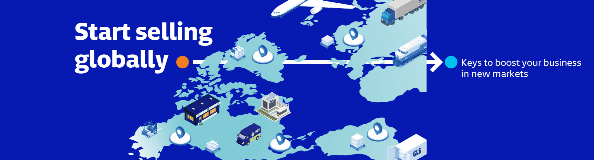 Start selling globally with GLS: key insights to boost your business in new markets. Illustration of a world map with transportation, warehouses, and logistics locations representing international expansion and global e-commerce. Start selling globally with GLS: key insights to boost your business in new markets. Illustration of a world map with transportation, warehouses, and logistics locations representing international expansion and global e-commerce.